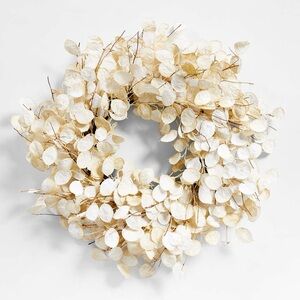 Crate and Barrel Neutral Lunaria Leaf Holiday Wreath - White/Cream